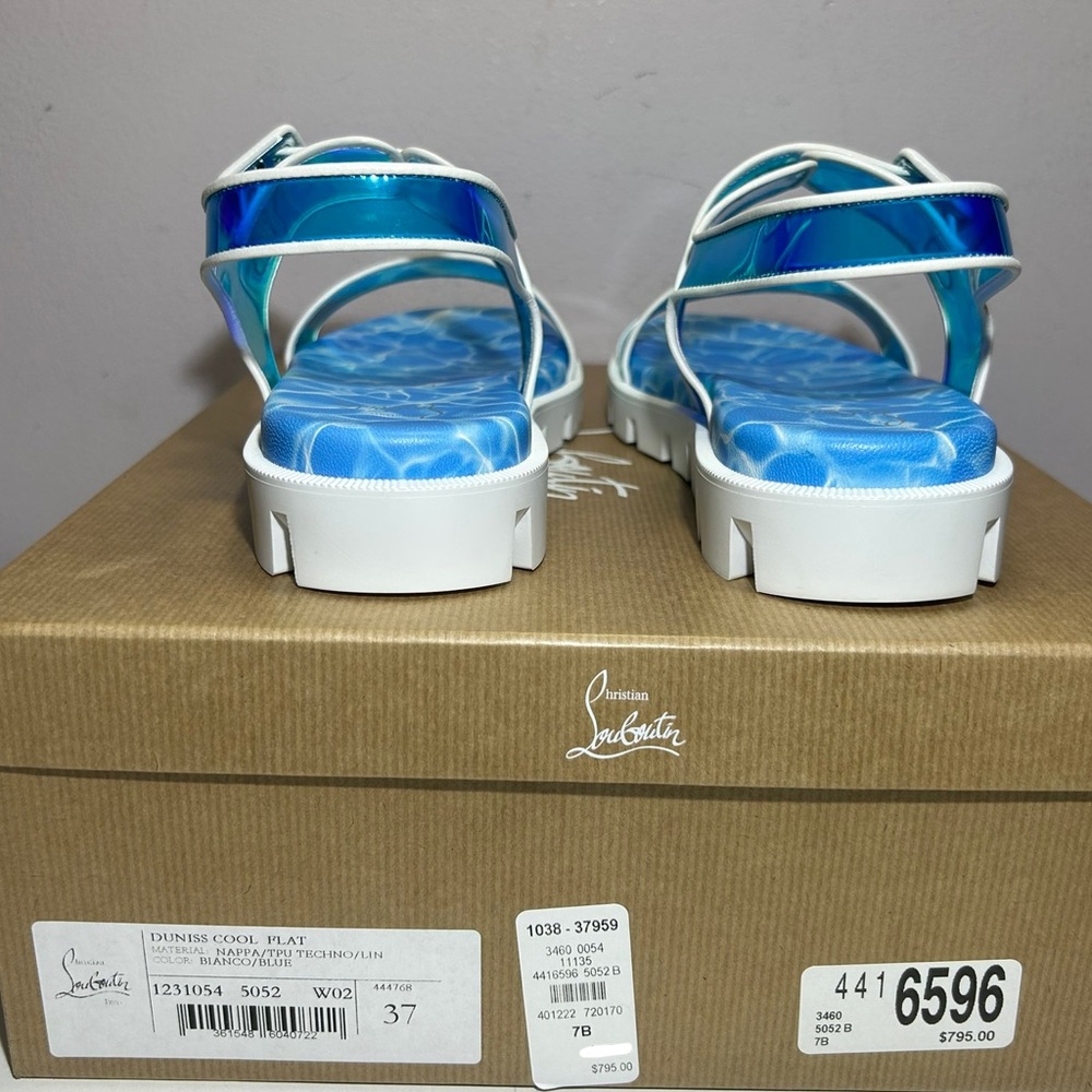 NEW CHRISTIAN LOUBOUTIN DUNISS COOL SANDALS IRIDESCENT BLUE/WHITE LUG SOLE SZ 37 - Picture 10 of 16